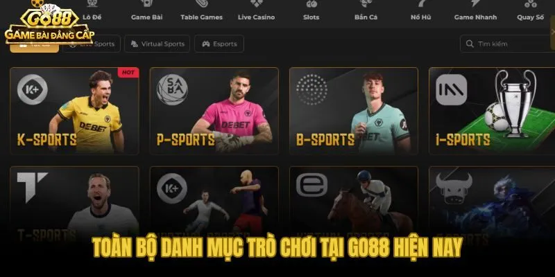 Toàn bộ danh mục trò chơi Go88 từ slot đến bài truyền thống